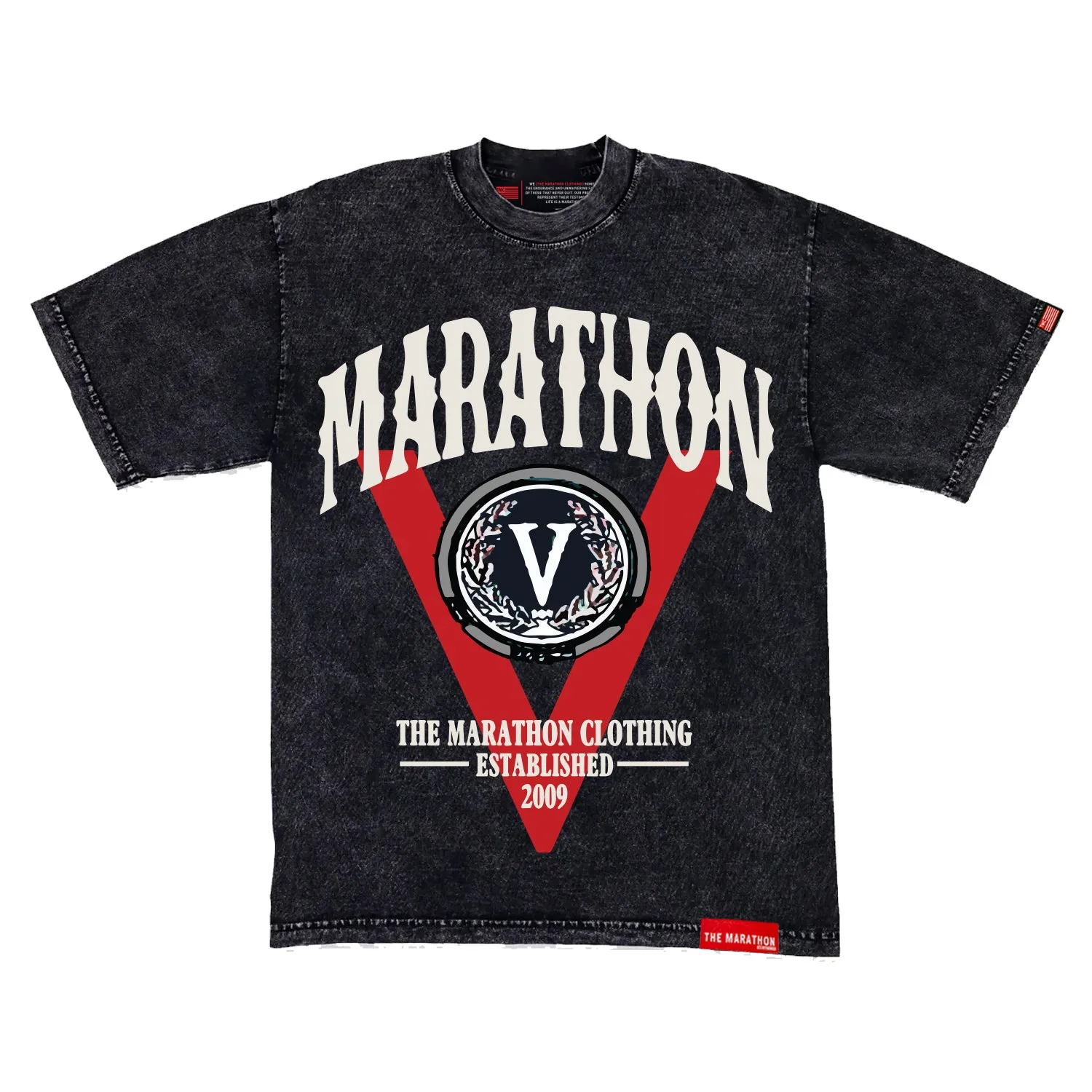 Marathon Vintage Victory V T-Shirt - Carbon Washed Black