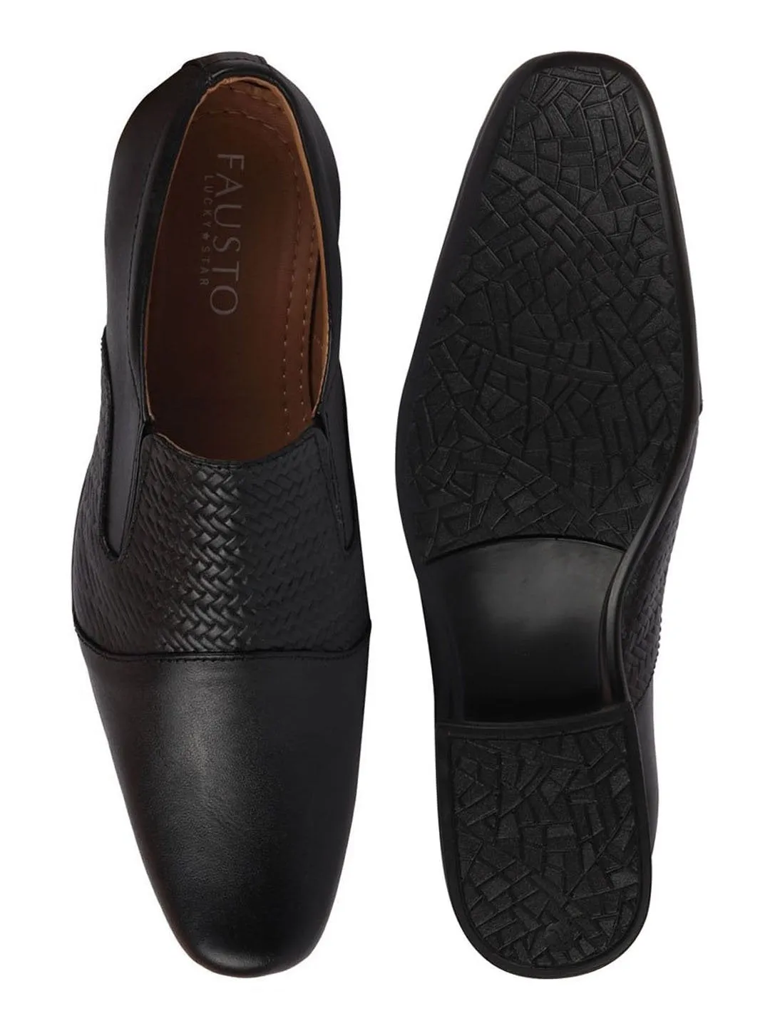 Men Black Formal Leather Slip On Shoes