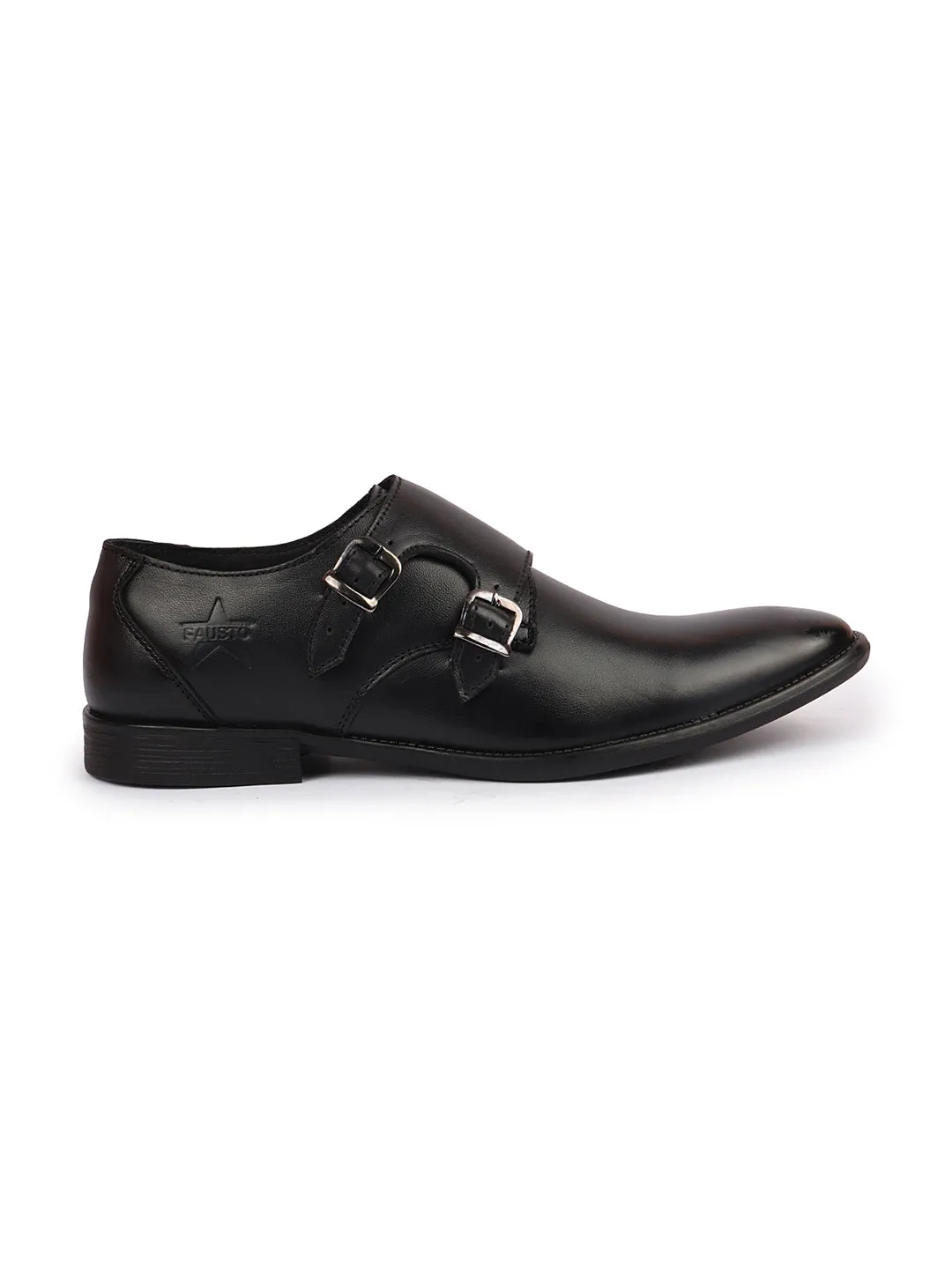 Men Black Formal Wedding Party Genuine Leather Double Monk Strap Shoes