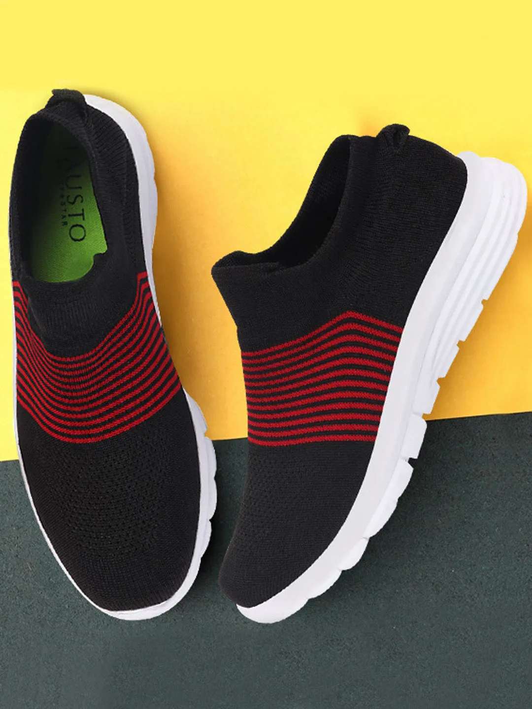 Men Black Knitted Sports Walking Shoes