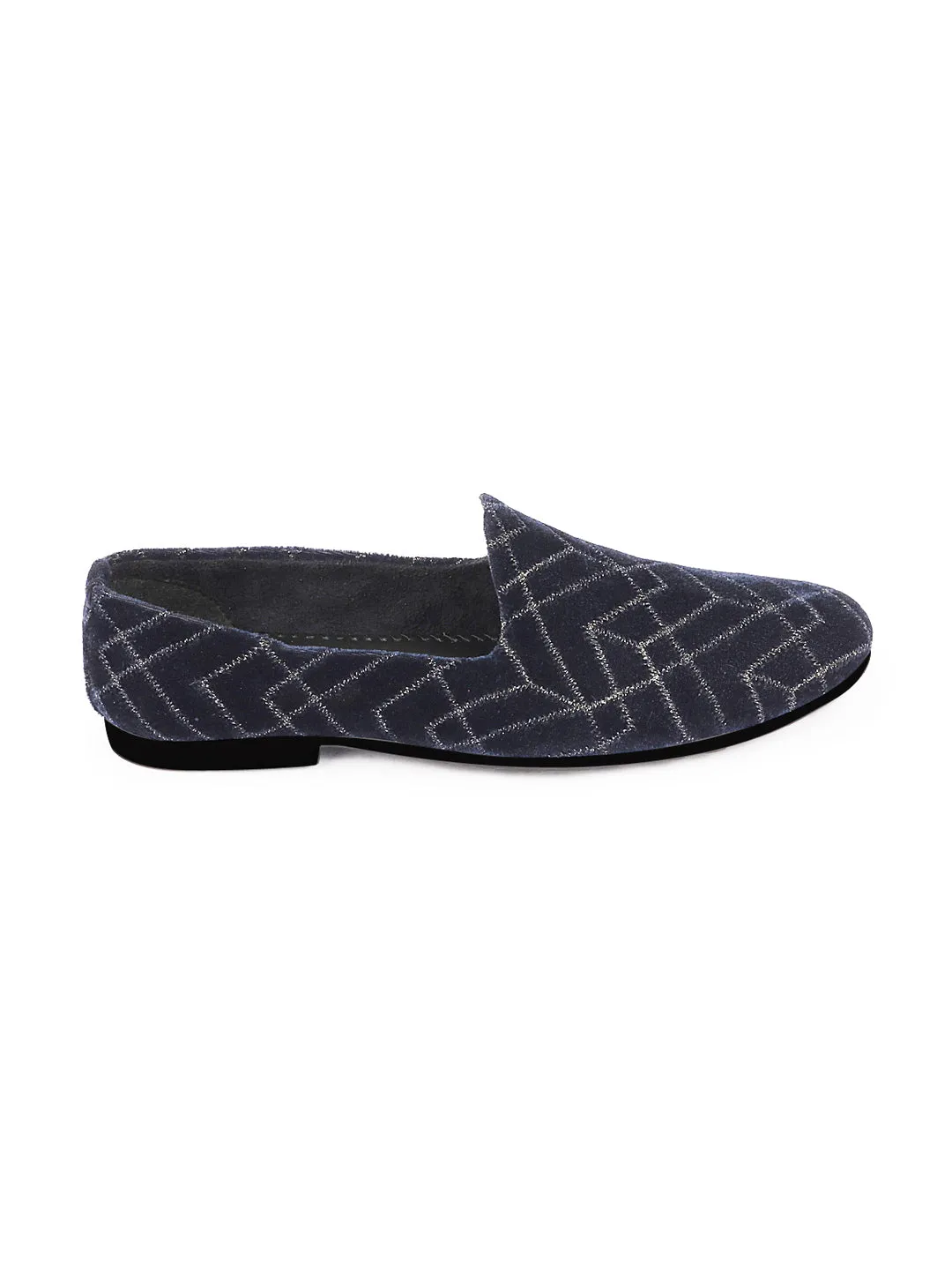 Men Blue Embellish Design Ethnic Wedding Party Pom Slip on Shoes