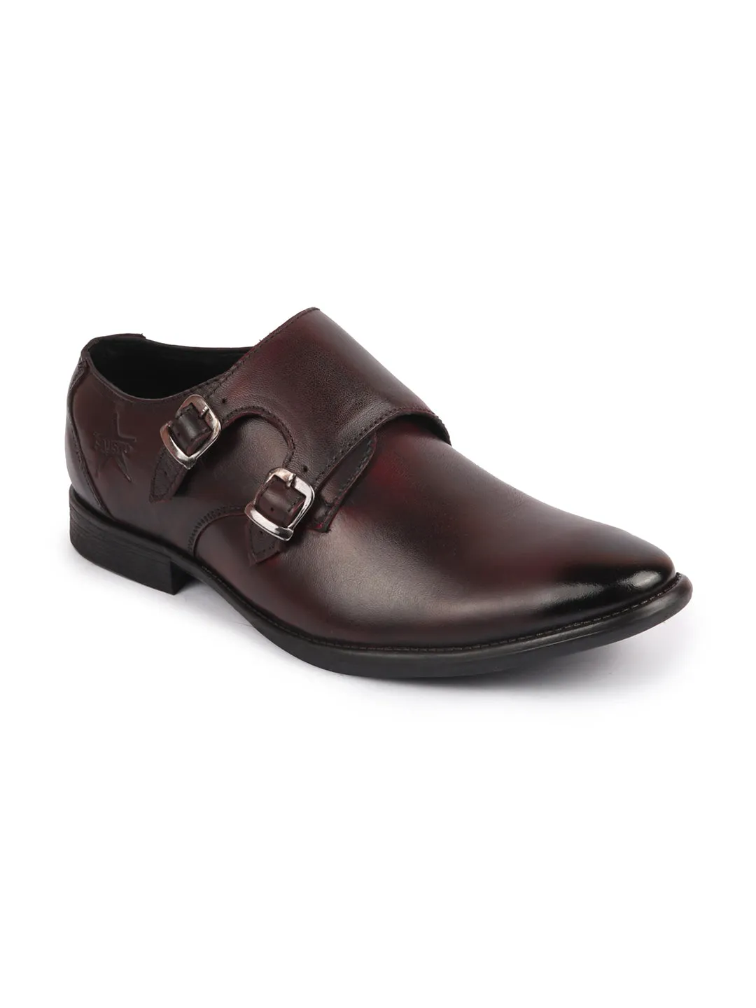 Men Brown Formal Wedding Party Genuine Leather Double Monk Strap Shoes