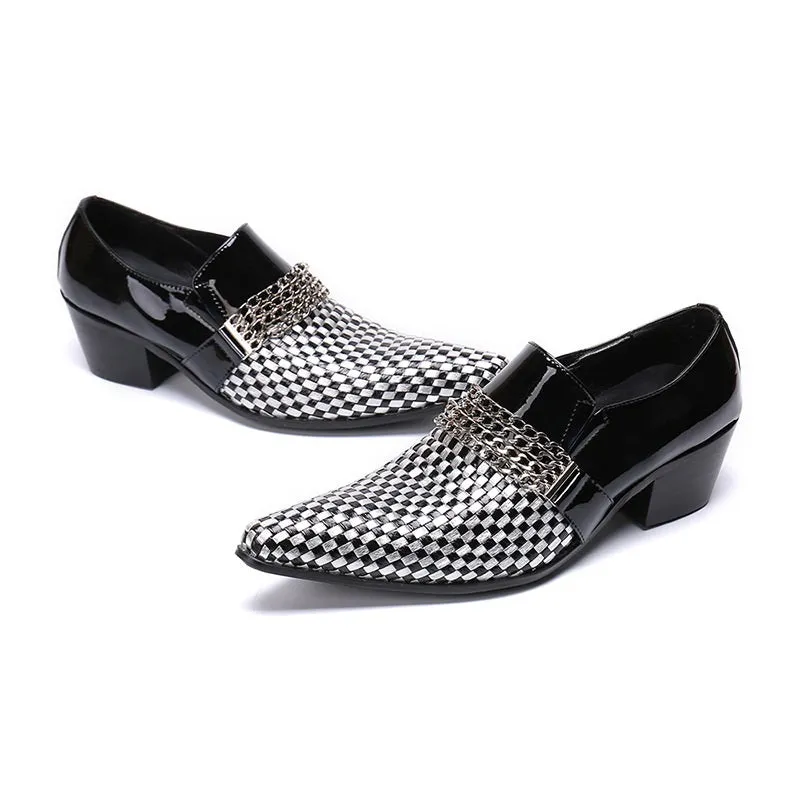 Men Slip On High Heel Belt Oxford Shoes