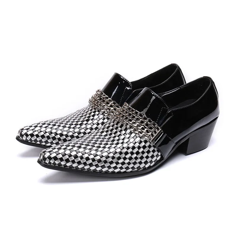 Men Slip On High Heel Belt Oxford Shoes