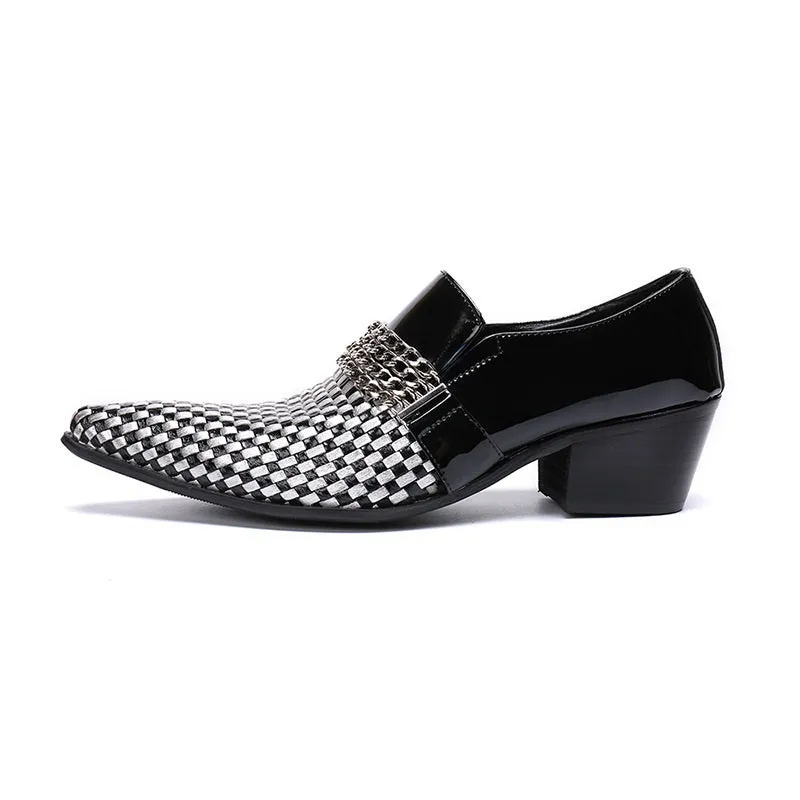 Men Slip On High Heel Belt Oxford Shoes