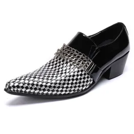 Men Slip On High Heel Belt Oxford Shoes