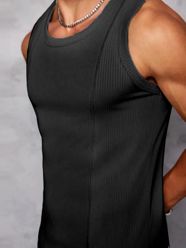 Mens Elastic Textured Striped Breathable Tank SKUK73691