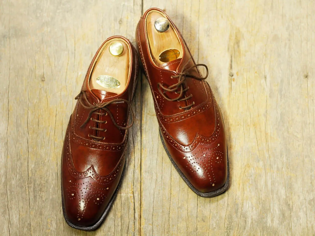 Men's Handmade Brown Wing Tip Brogue Leather Lace Up Shoes, Men Designer Dress Formal  Shoes