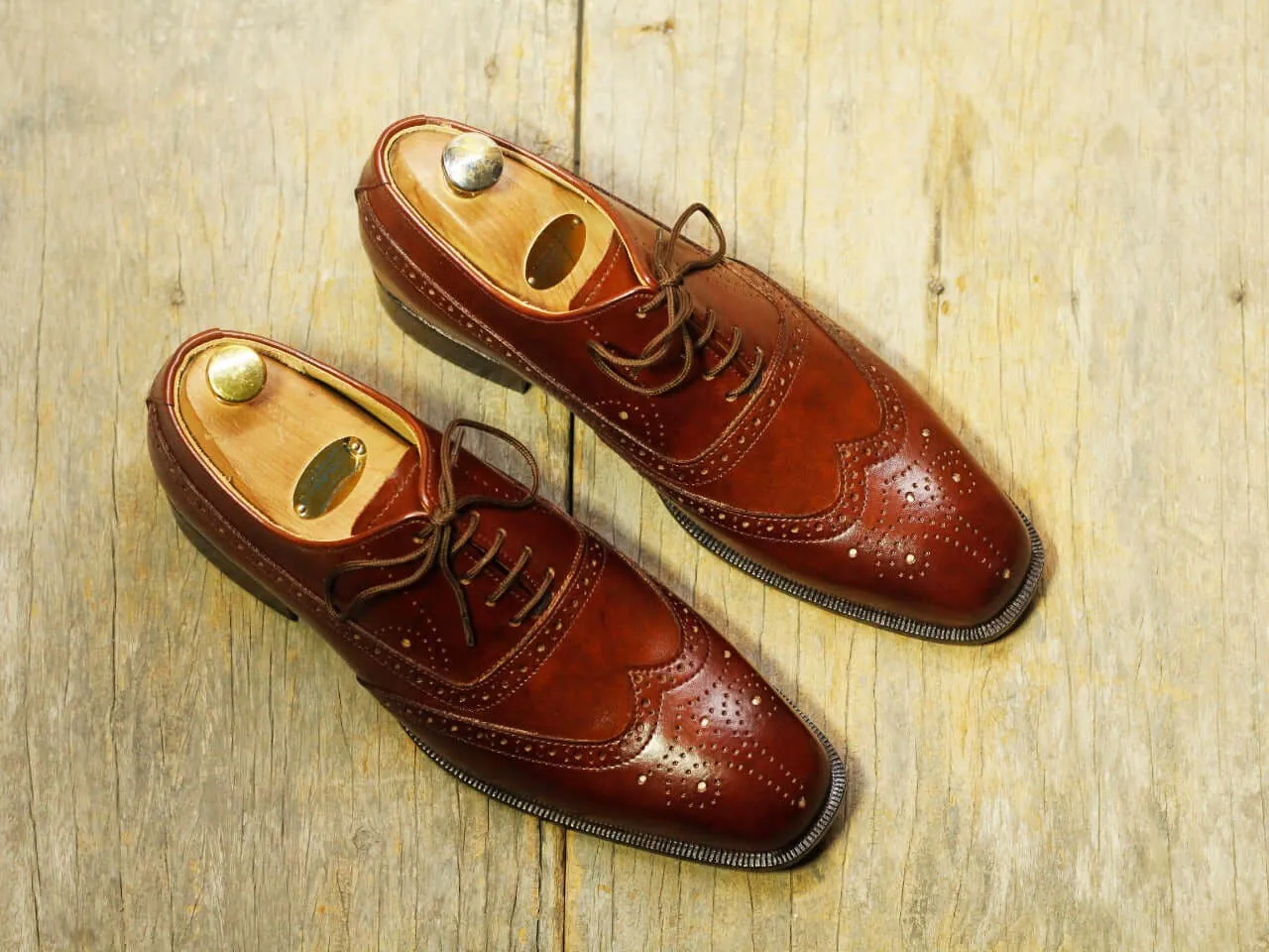 Men's Handmade Brown Wing Tip Brogue Leather Lace Up Shoes, Men Designer Dress Formal  Shoes