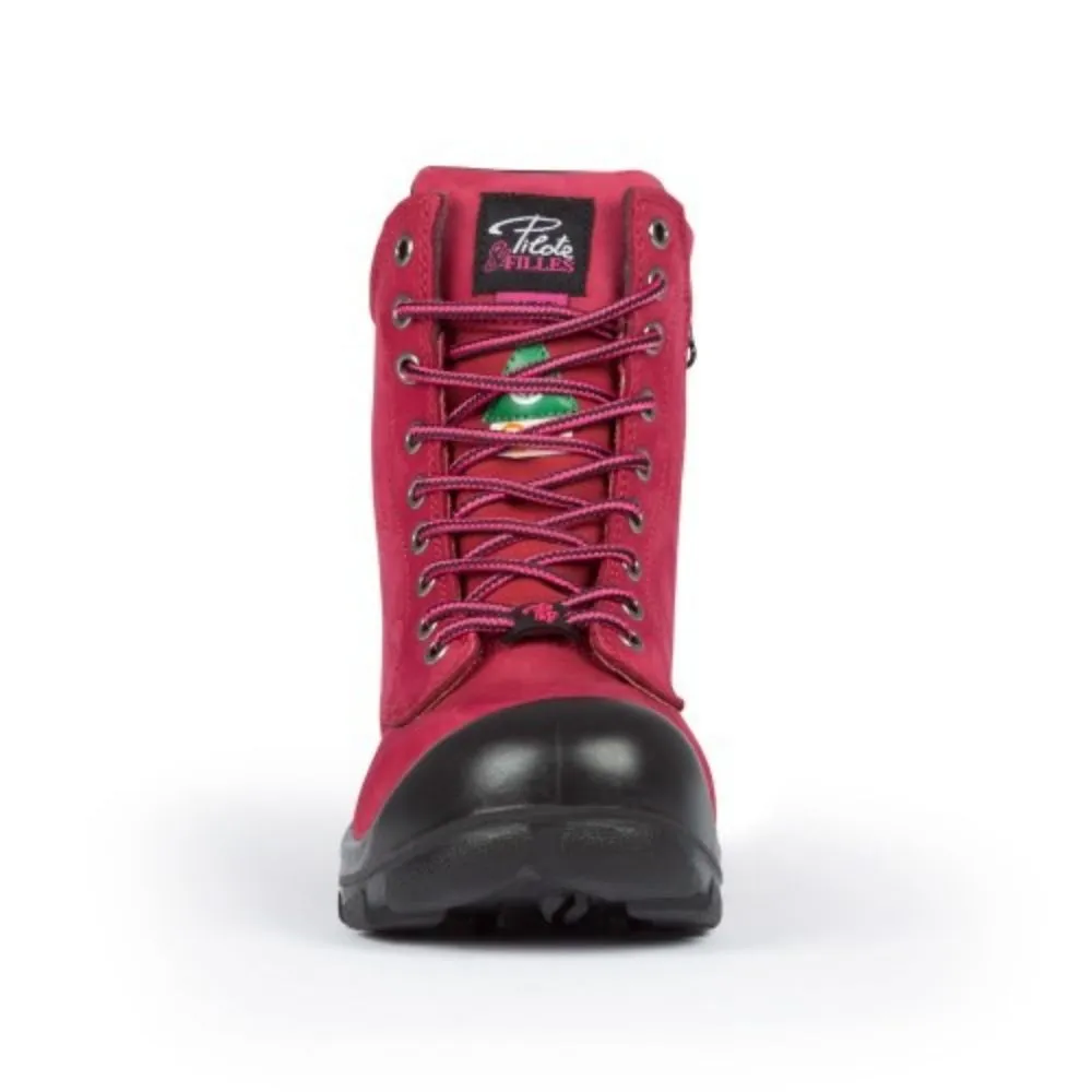 P&F S558 Women's 8" Steel Toe Work Boot With Side Zip - RED