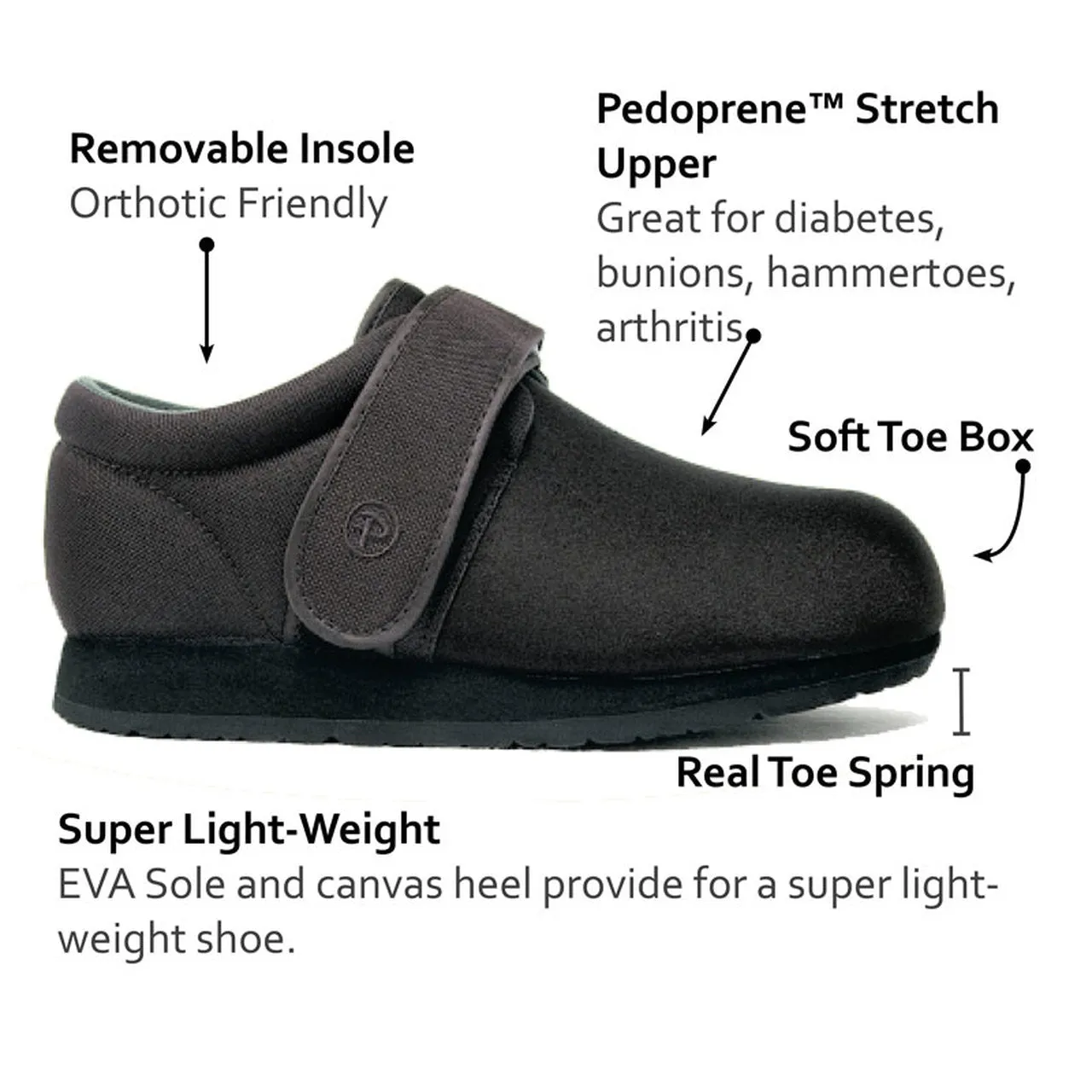 Pedors Classic Black Orthopedic Adaptive Shoes P600