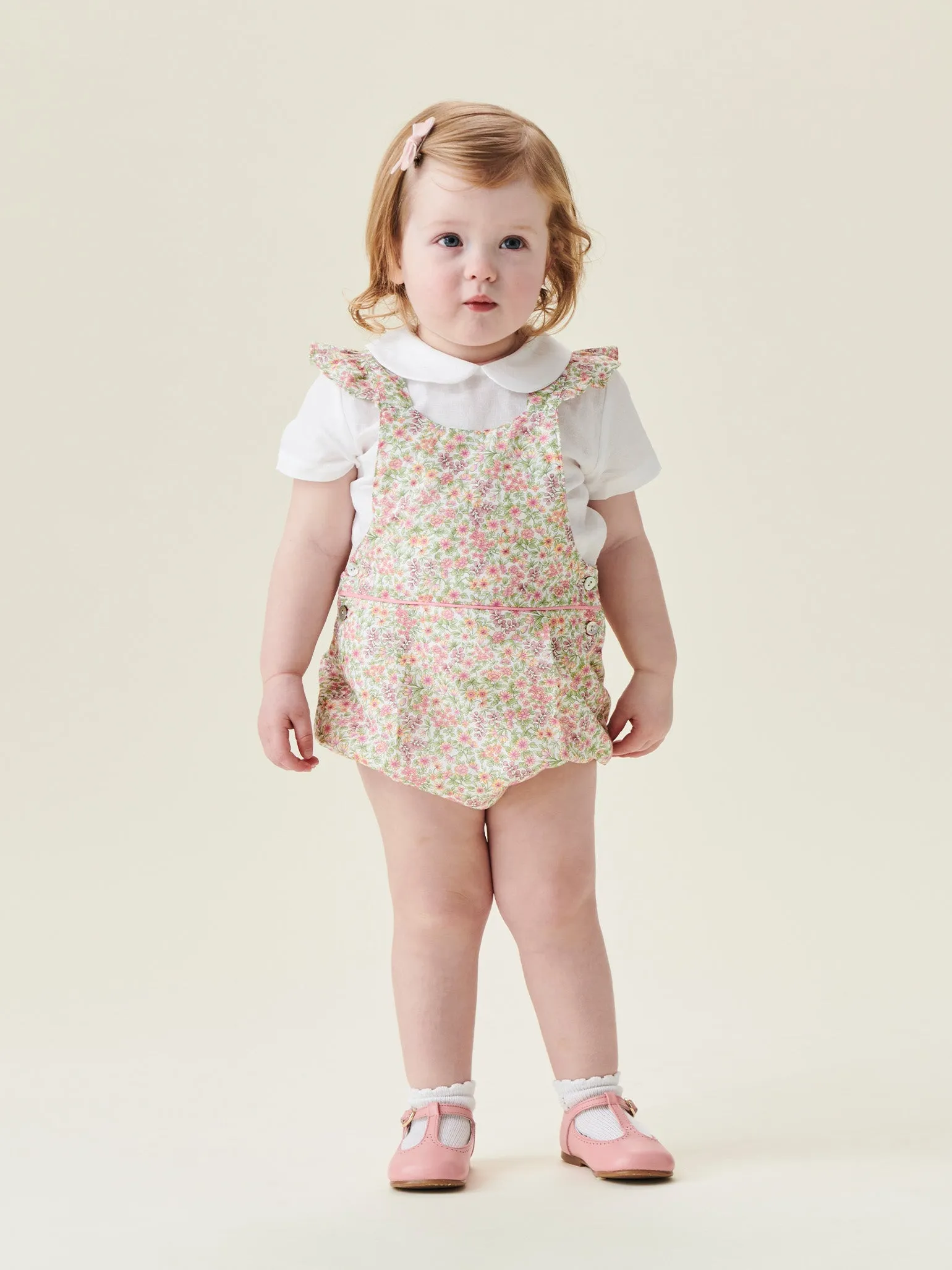 Pink Floral Rontina Baby Girl Romper Dungarees