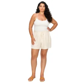 [Plus Size] Drawstring Linen Shorts - Oatmeal