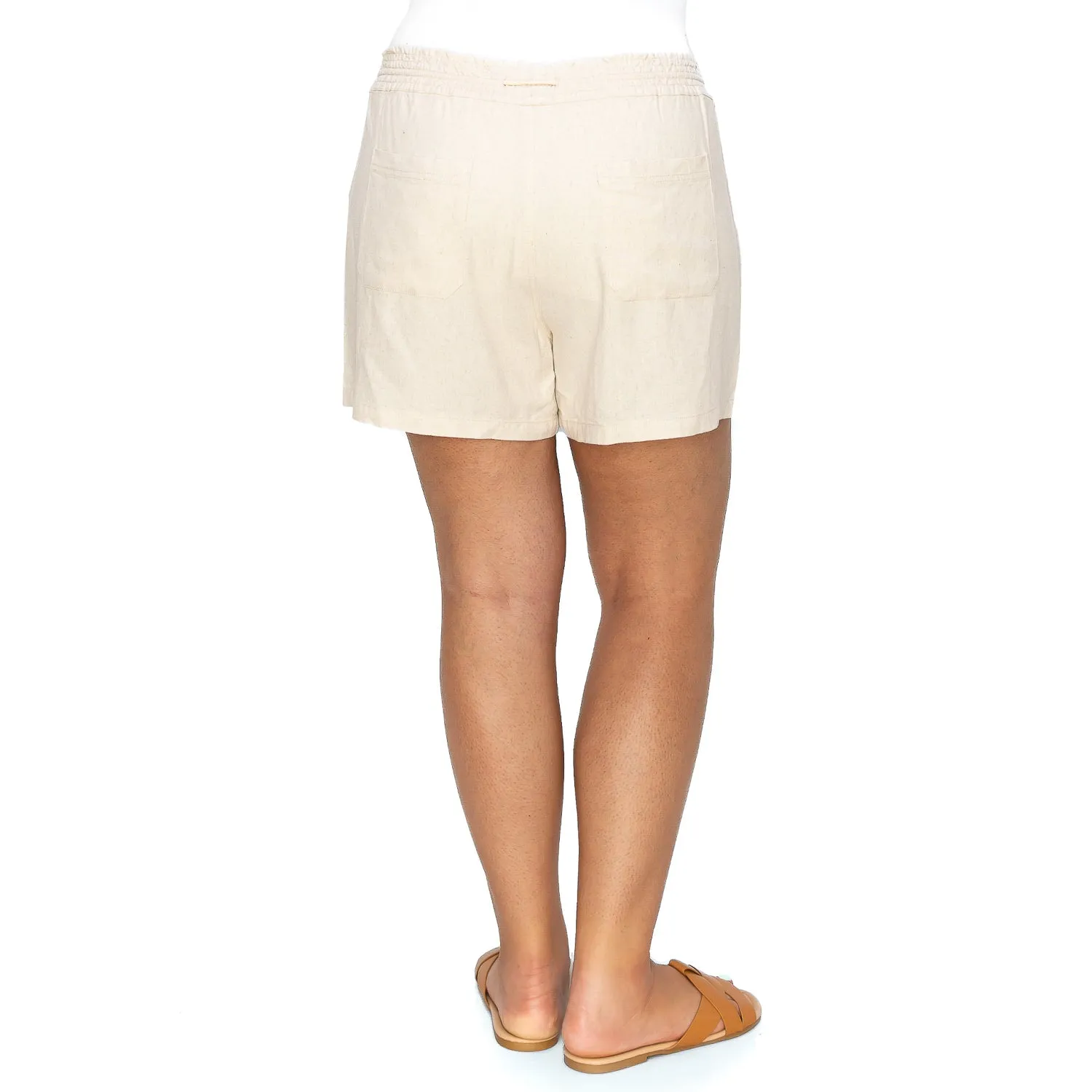 [Plus Size] Drawstring Linen Shorts - Oatmeal