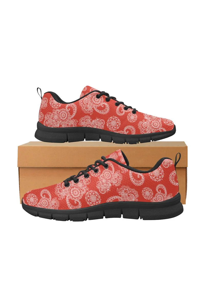 Red Paisley Women's Breathable Running Shoes (Model 055)