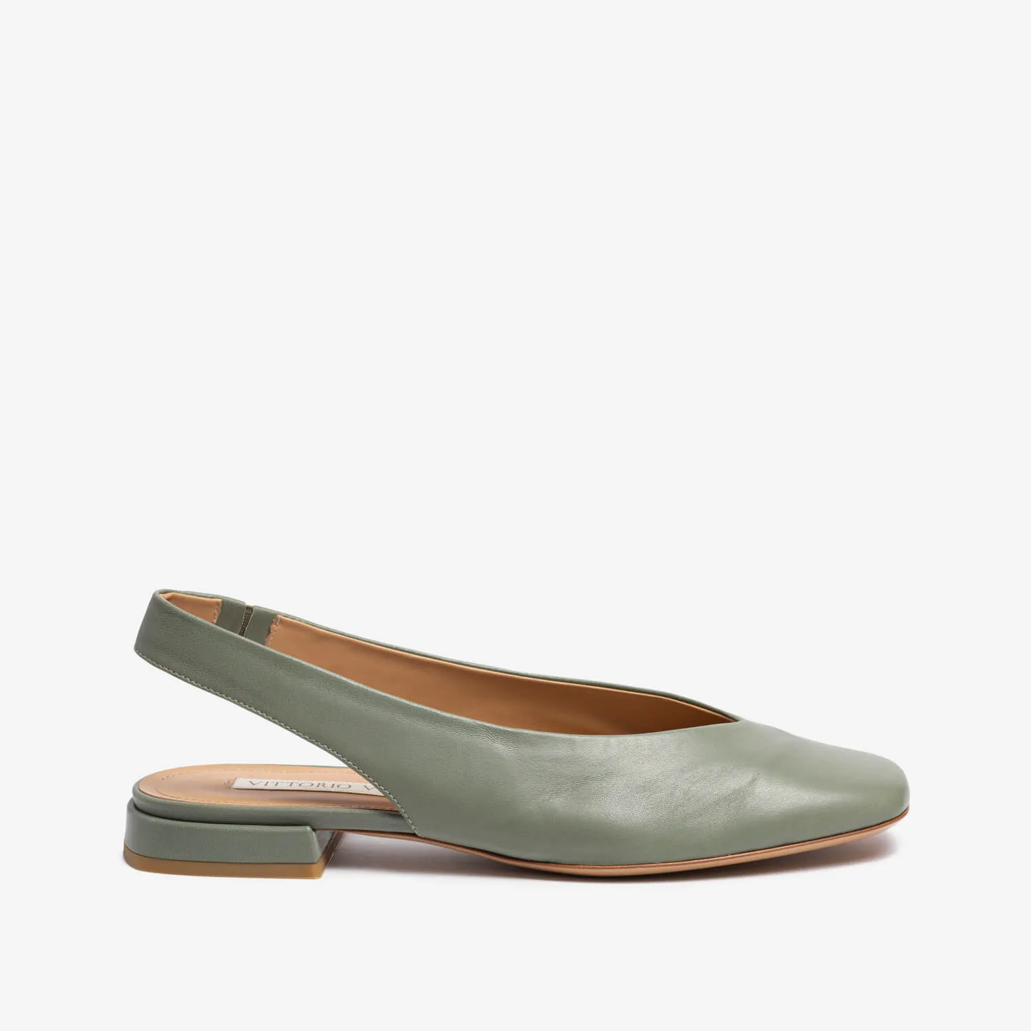 Sage green women's tassel leather sling back ballet flat