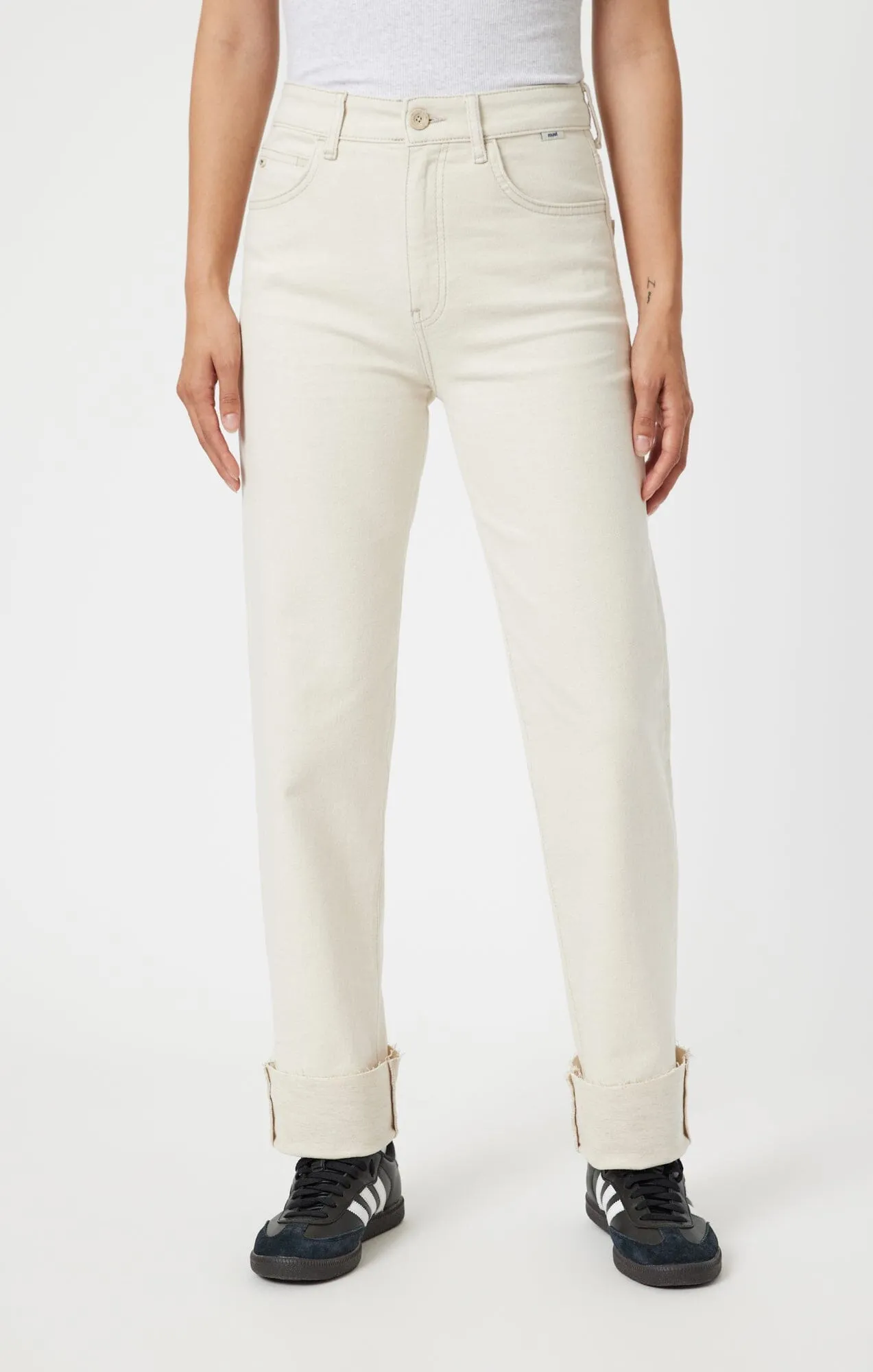 SAVANNAH CUFFED STRAIGHT LEG IN NATURAL ECRU DENIM