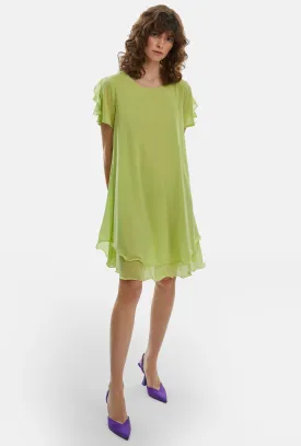 Short Sleeve Wave Hem Dress Lime