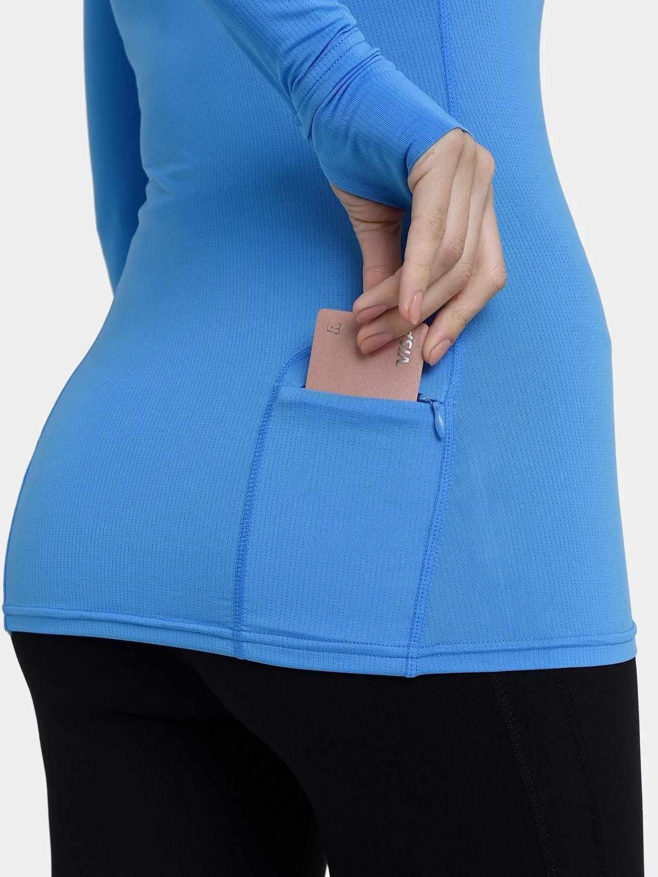 Stamina Long Sleeve Crew Neck Running Top For Women With Thumbholes & Back Zip Pocket