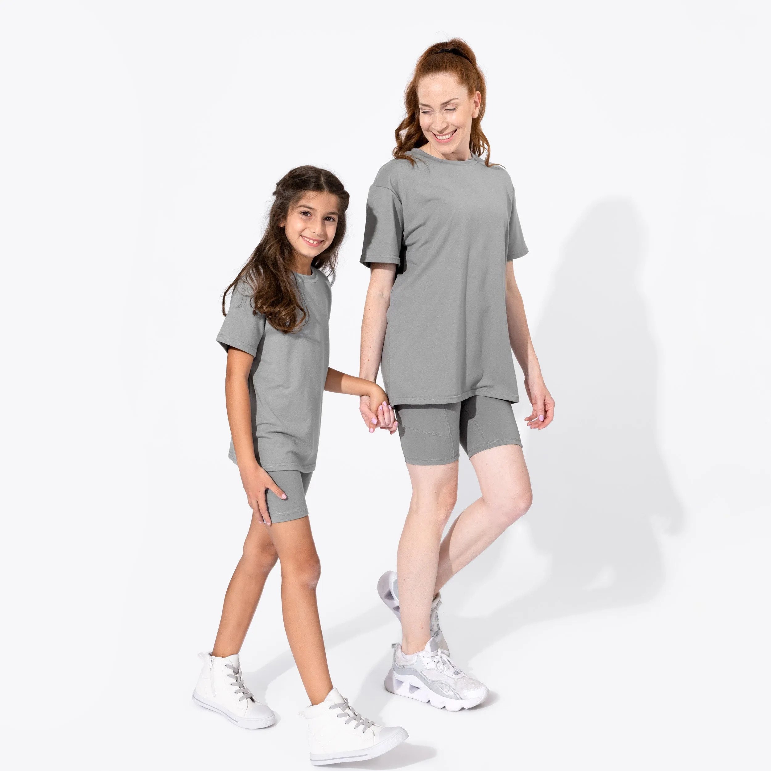 Stormy Grey Bamboo Blend Women's Oversized Tee & Biker Shorts Set