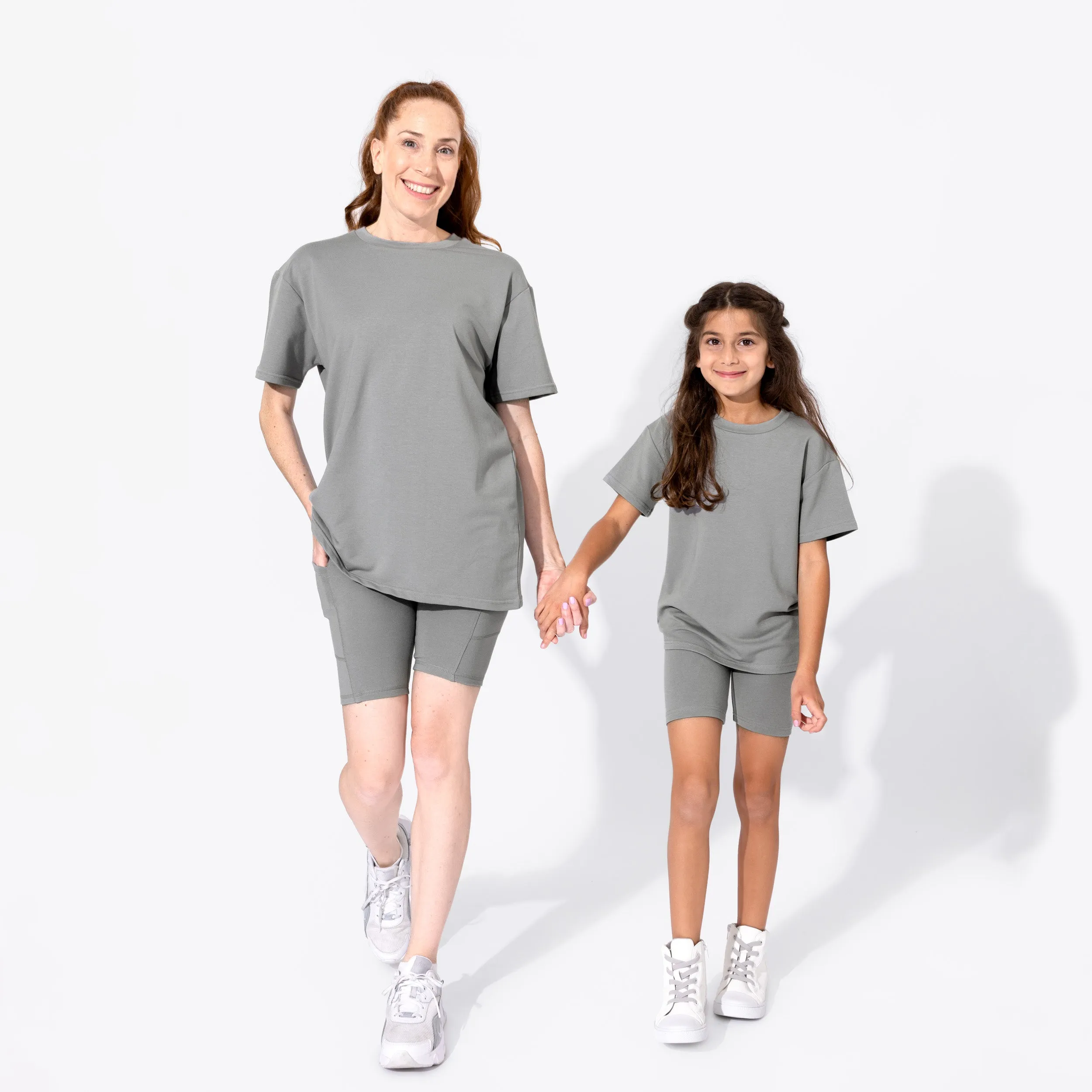 Stormy Grey Bamboo Blend Women's Oversized Tee & Biker Shorts Set