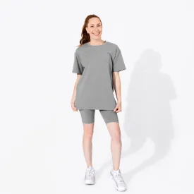 Stormy Grey Bamboo Blend Women's Oversized Tee & Biker Shorts Set